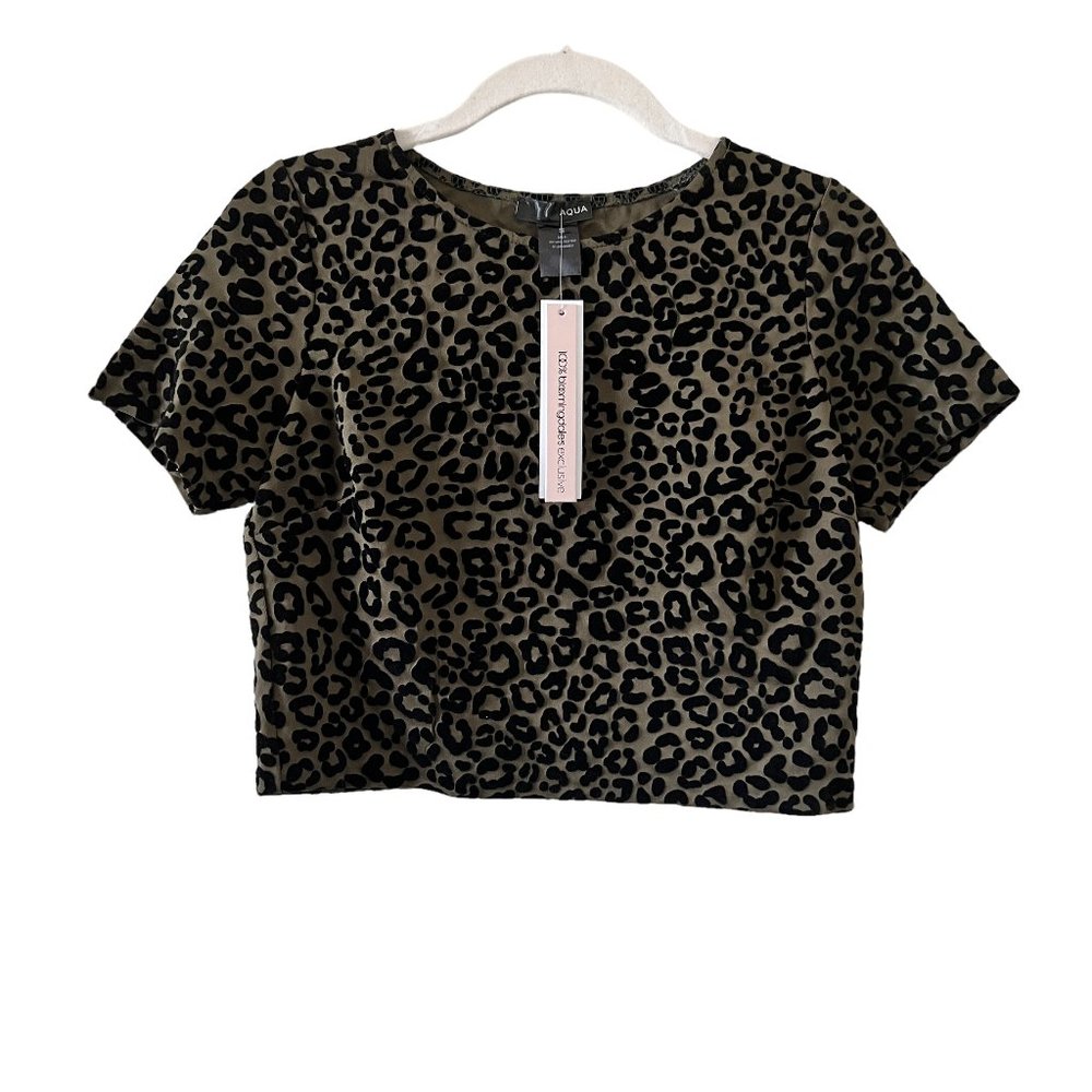 NWT Bloomingdale's Aqua Leopard Velvet Crop Top Size S